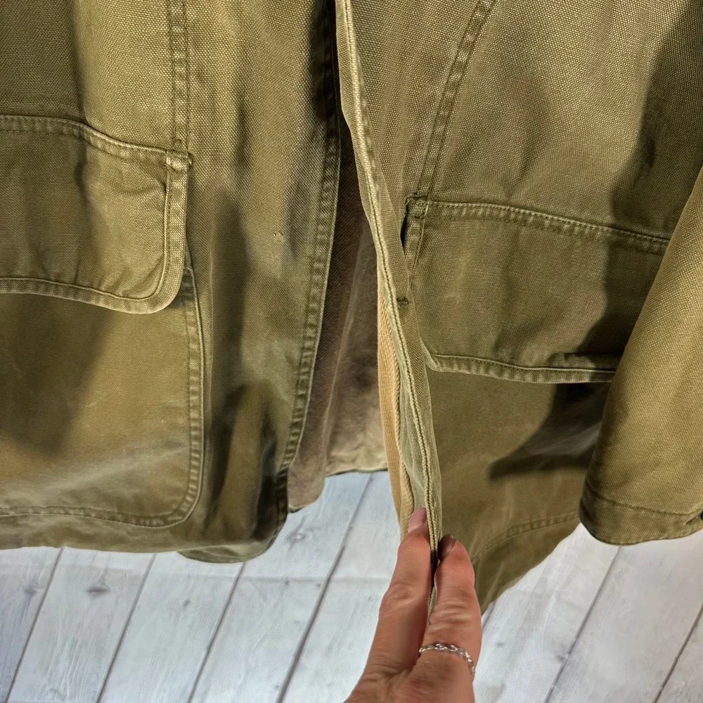 Banana Republic Mens Vintage Safari Field Jacket Olive Green Leather Collar M